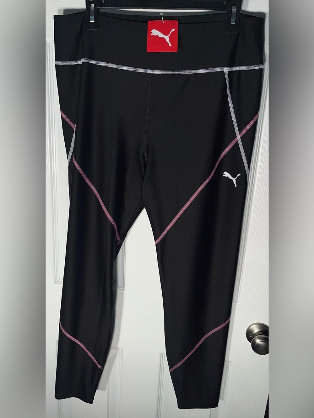 $45 New Puma Linear Stitched Poly Pants Women’s XL Black White
